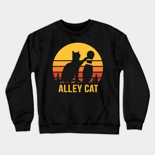 Ornery Alley Cat Tipping Bowling Pin Retro Gift Crewneck Sweatshirt by ValentinkapngTee